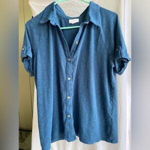 J. Jill Blue Short-Sleeve Button-Down Shirt
